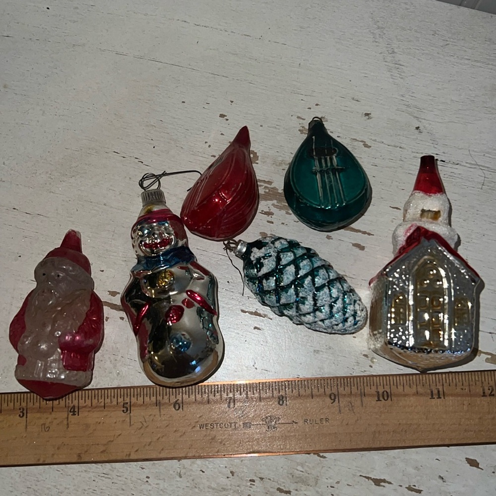 Lot Antique Mercury glass German Christmas Ornament Santa violin pinecone church